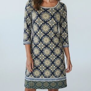 Max Studio BOHO SHEATH DRESS Medium 3/4 SLEEVE Allover Geometric Floral Print